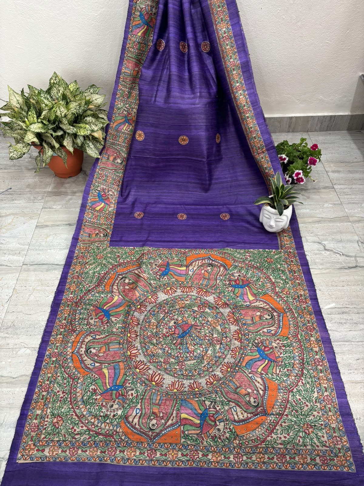 Handpainted Gicha Silk blue Saree – Artisan-Crafted Heritage Elegance | Exclusive Handmade Saree