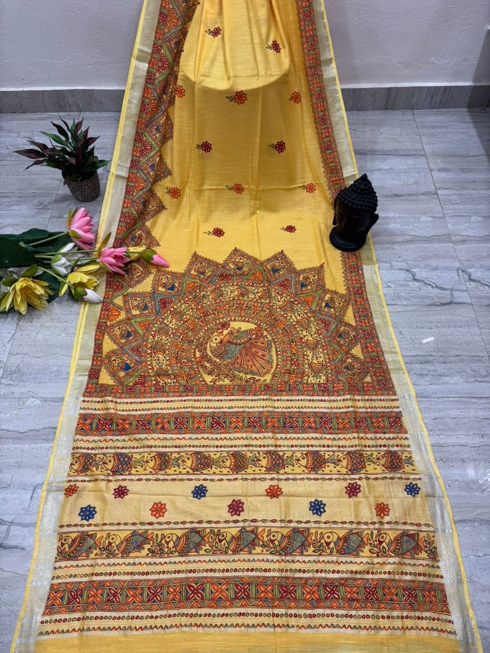 Handpainted Linen Cotton Saree for Women | Handmade Artisan Painted Saree | Lightweight Elegant Ethnic Wear