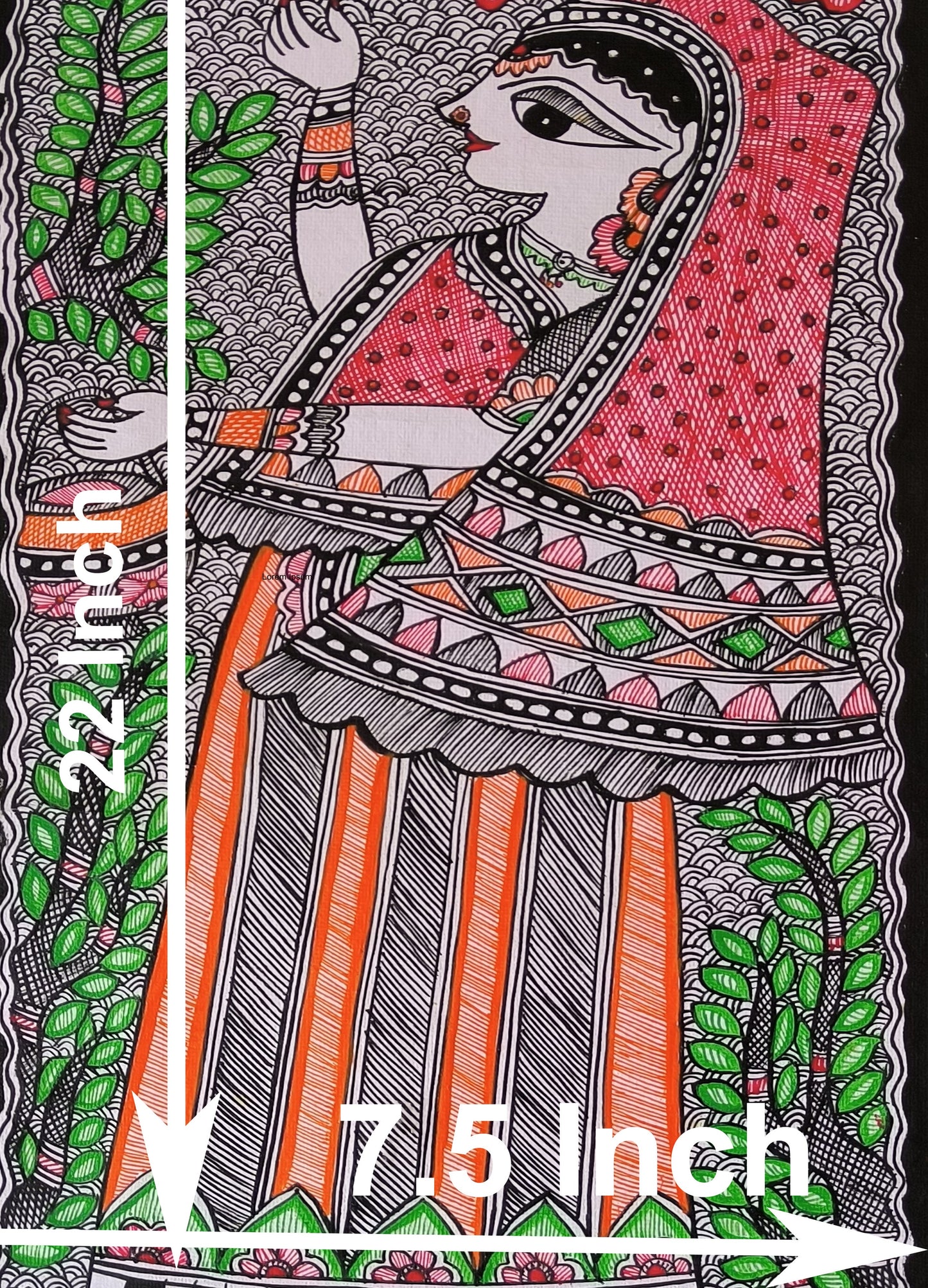 Authentic Handmade Madhubani Woman Painting | Traditional Mithila Folk Art Artwork