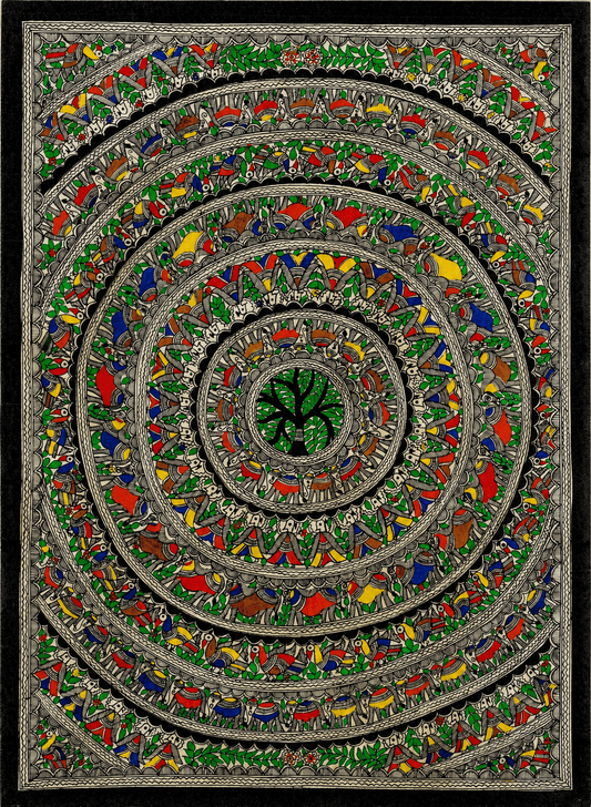 Authentic Handmade Godna Tree of Life Madhubani Painting | Traditional Mithila Folk Art | Original Indian Wall Art