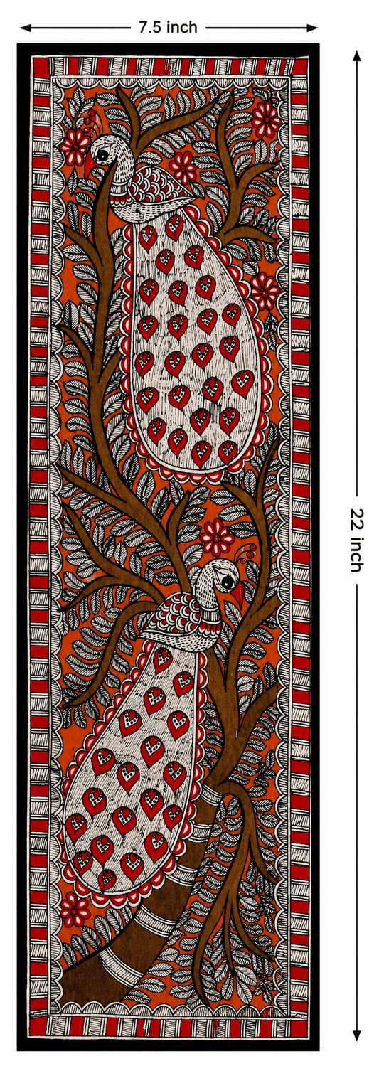 Handmade Madhubani Twin Peacock Painting | Traditional Mithila Wall Art