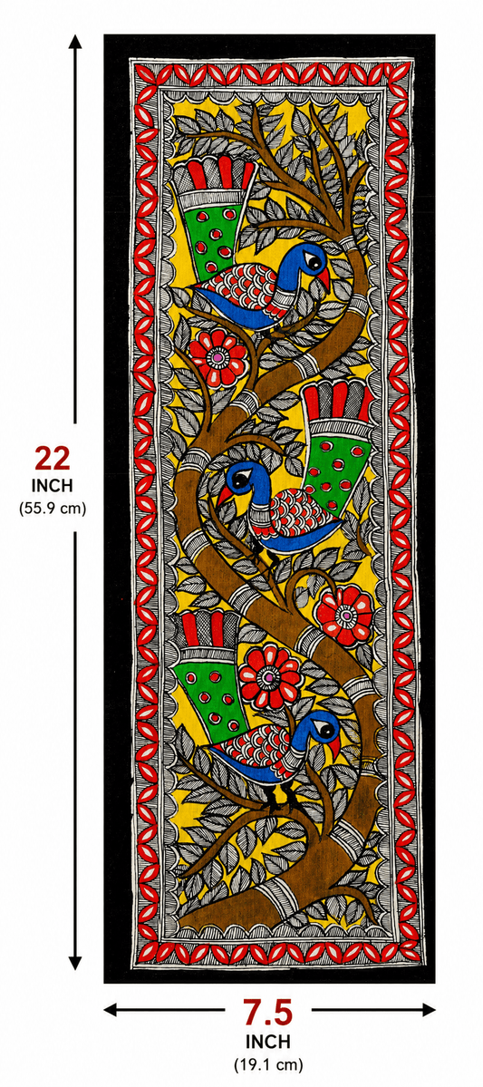 Handmade Madhubani Birds on Tree Painting | Traditional Mithila Wall Art