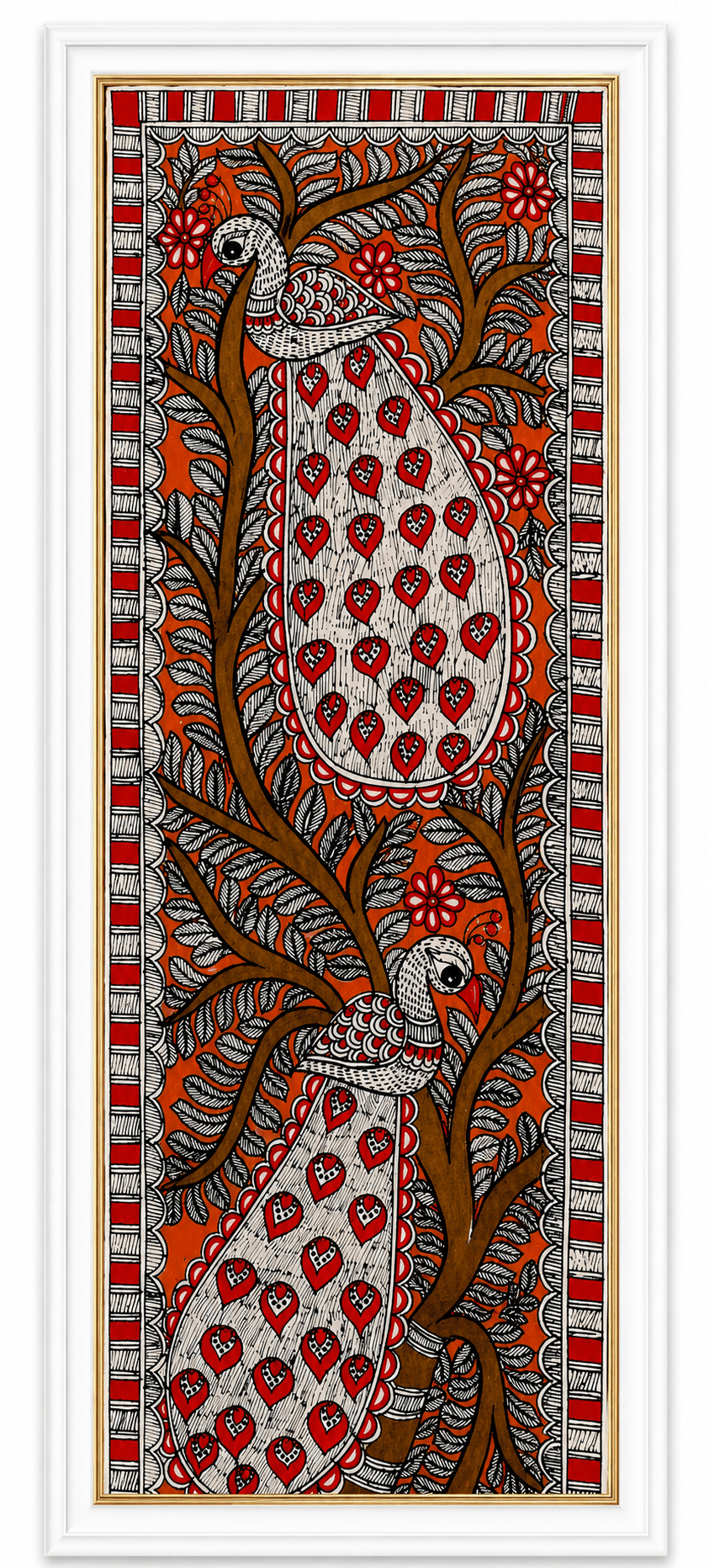Handmade Madhubani Twin Peacock Painting | Traditional Mithila Wall Art