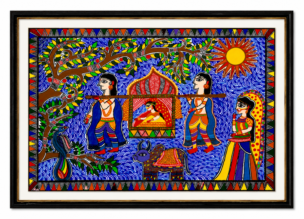 Handmade Madhubani Royal Doli Painting | Traditional Mithila Folk Art | Wall Decor