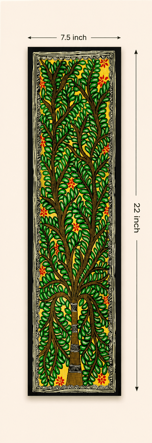 Handmade Tree of Life Madhubani Painting – Mithila Folk Art | 22 × 7.5 Inch