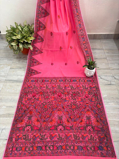Handpainted Chanderi Saree for Women | Handmade Artisan Chanderi Silk Saree | Elegant Festive & Wedding Wear