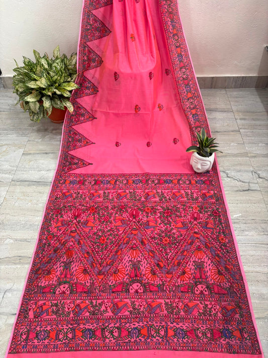 Handpainted Chanderi Saree for Women | Handmade Artisan Chanderi Silk Saree | Elegant Festive & Wedding Wear