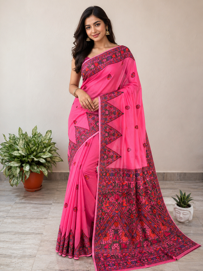 Handpainted Chanderi Saree for Women | Handmade Artisan Chanderi Silk Saree | Elegant Festive & Wedding Wear