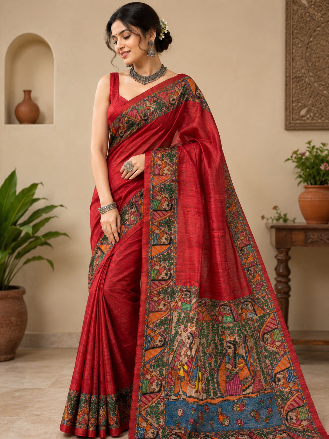 Handpainted Gicha Silk bright Saree – Artisan-Crafted Heritage Elegance | Exclusive Handmade Saree (Copy)