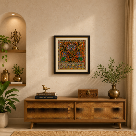 Authentic Handmade Peacock Madhubani Painting | Traditional Mithila Folk Art Wall Décor