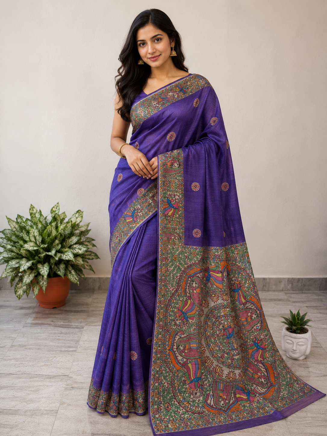 Handpainted Gicha Silk blue Saree – Artisan-Crafted Heritage Elegance | Exclusive Handmade Saree