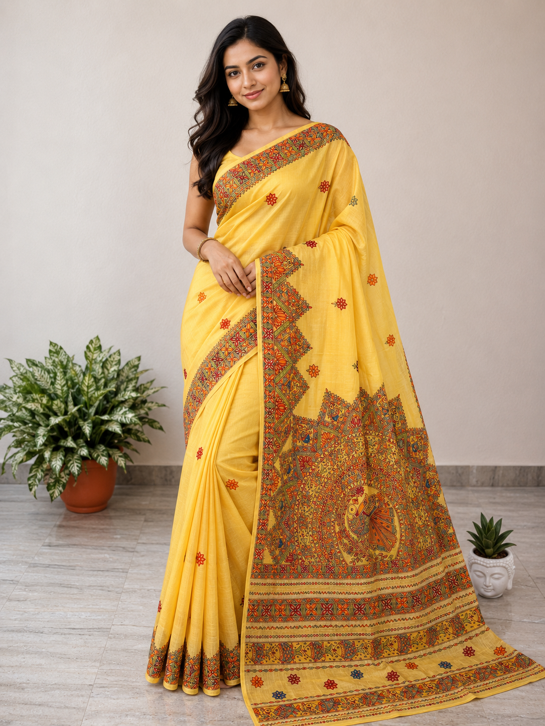Handpainted Linen Cotton Saree for Women | Handmade Artisan Painted Saree | Lightweight Elegant Ethnic Wear