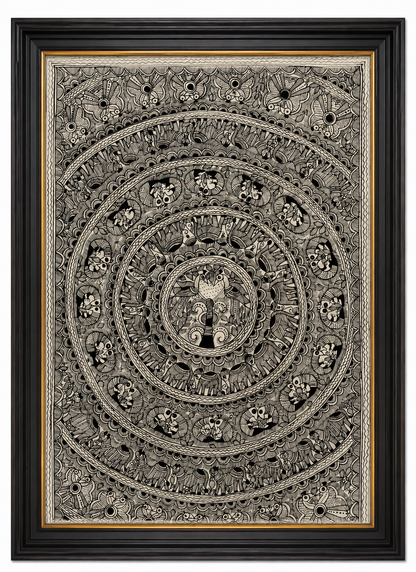 Authentic Handmade Godna Madhubani Painting | Traditional Mithila Folk Art | 22 × 15 Inch