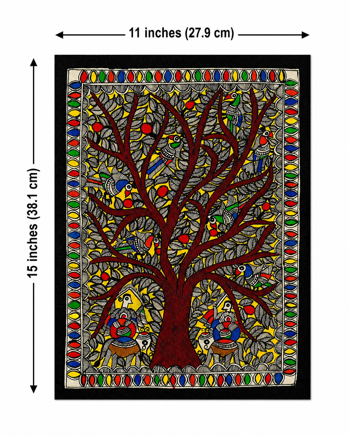 Handmade Madhubani Tree of Life Painting | Traditional Mithila Folk Art | 15 × 11 Inch