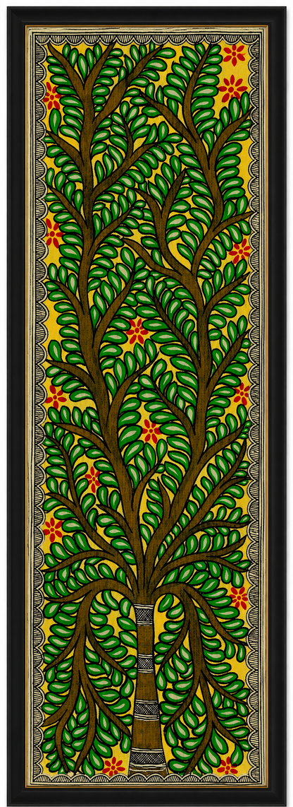 Handmade Tree of Life Madhubani Painting – Mithila Folk Art | 22 × 7.5 Inch