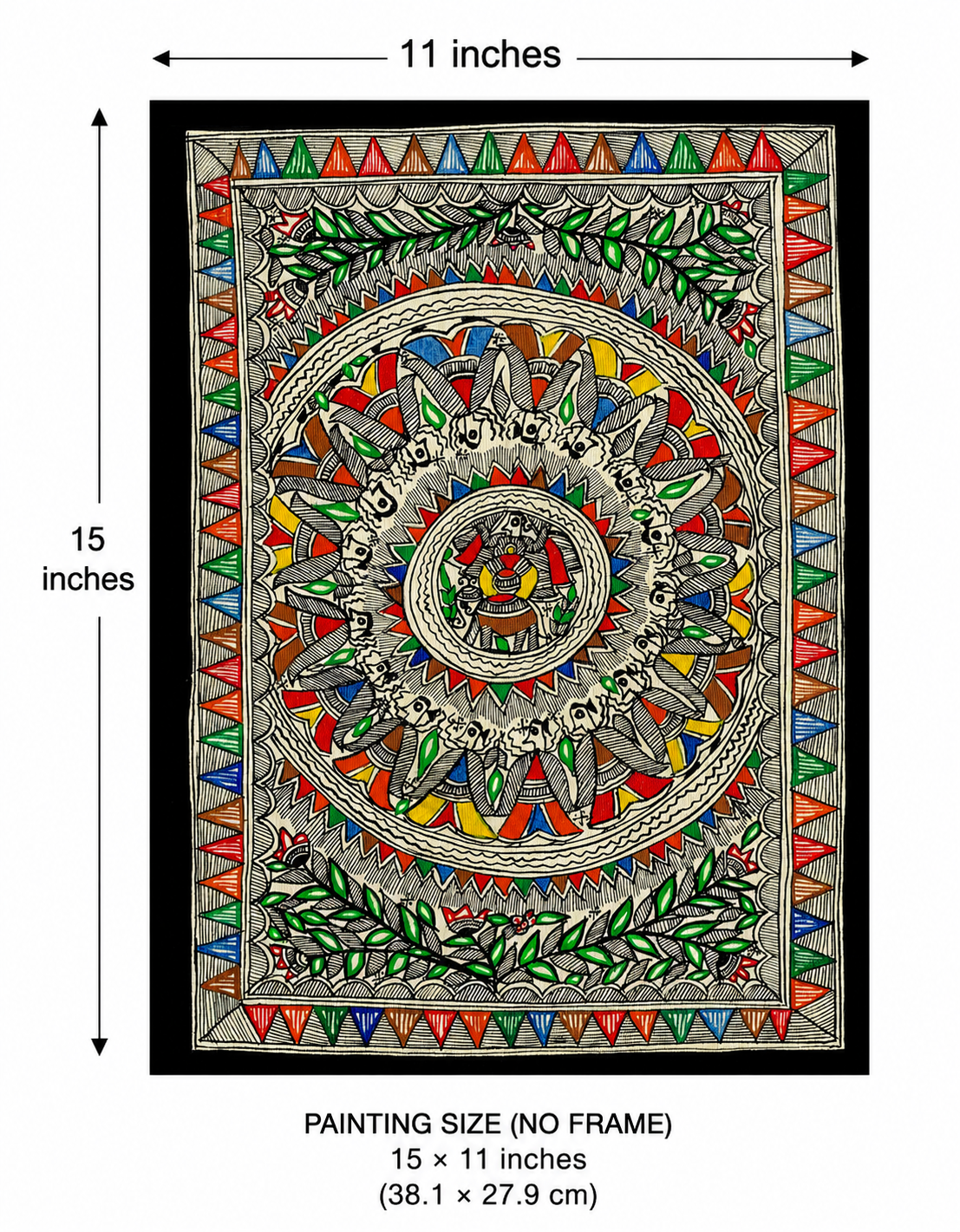 Handmade Madhubani Mandala Painting | Traditional Mithila Folk Art | Original Circular Wall Art