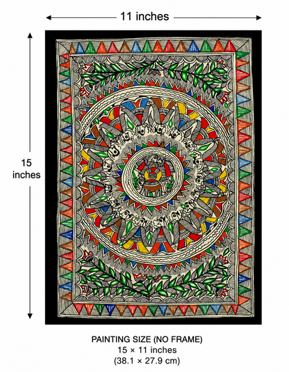Handmade Madhubani Mandala Painting | Traditional Mithila Folk Art | Original Circular Wall Art