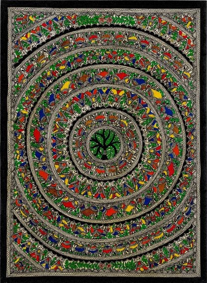 Authentic Handmade Godna Tree of Life Madhubani Painting | Traditional Mithila Folk Art | Original Indian Wall Art