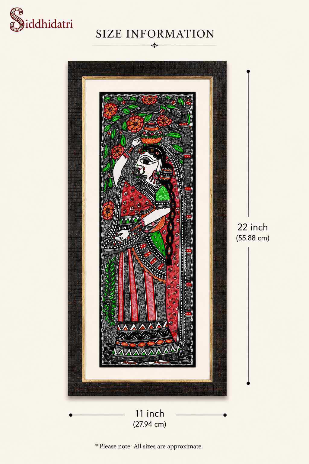 Madhubani Woman Carrying Earthen Pots Painting | Handmade Mithila Folk Art
