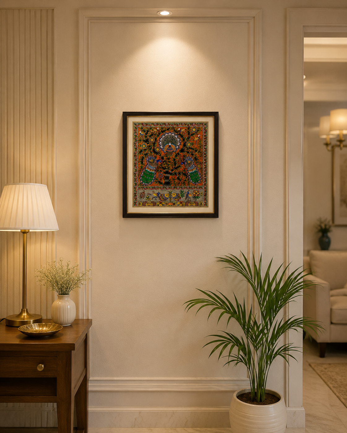 Royal Peacock Madhubani Painting with Tree of Life | Handmade Folk Wall Art