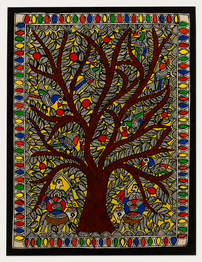 Handmade Madhubani Tree of Life Painting | Traditional Mithila Folk Art | 15 × 11 Inch
