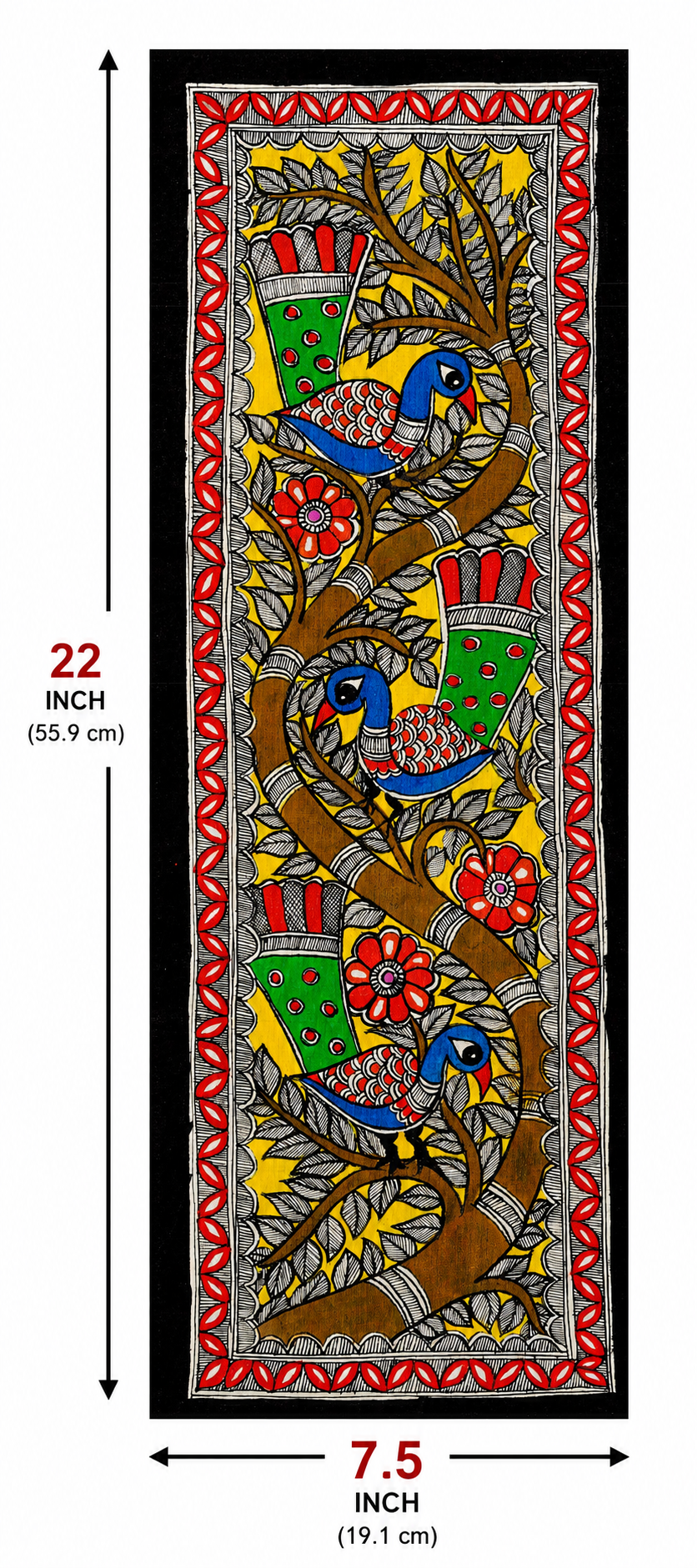 Handmade Madhubani Birds on Tree Painting | Traditional Mithila Wall Art