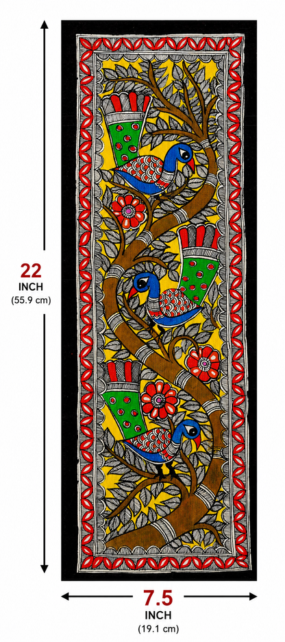 Handmade Madhubani Birds on Tree Painting | Traditional Mithila Wall Art