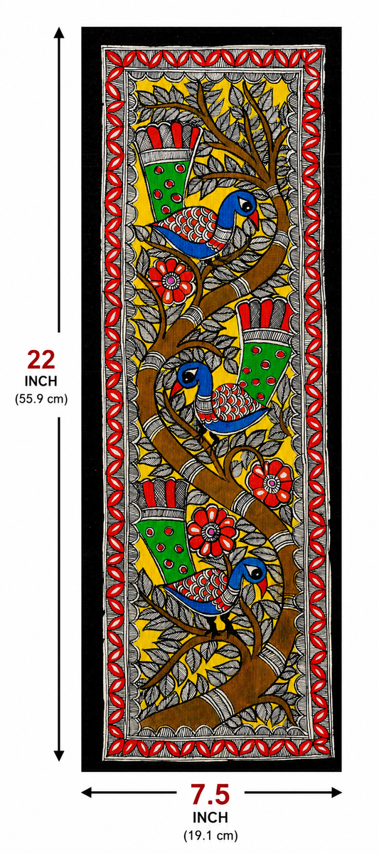 Handmade Madhubani Birds on Tree Painting | Traditional Mithila Wall Art