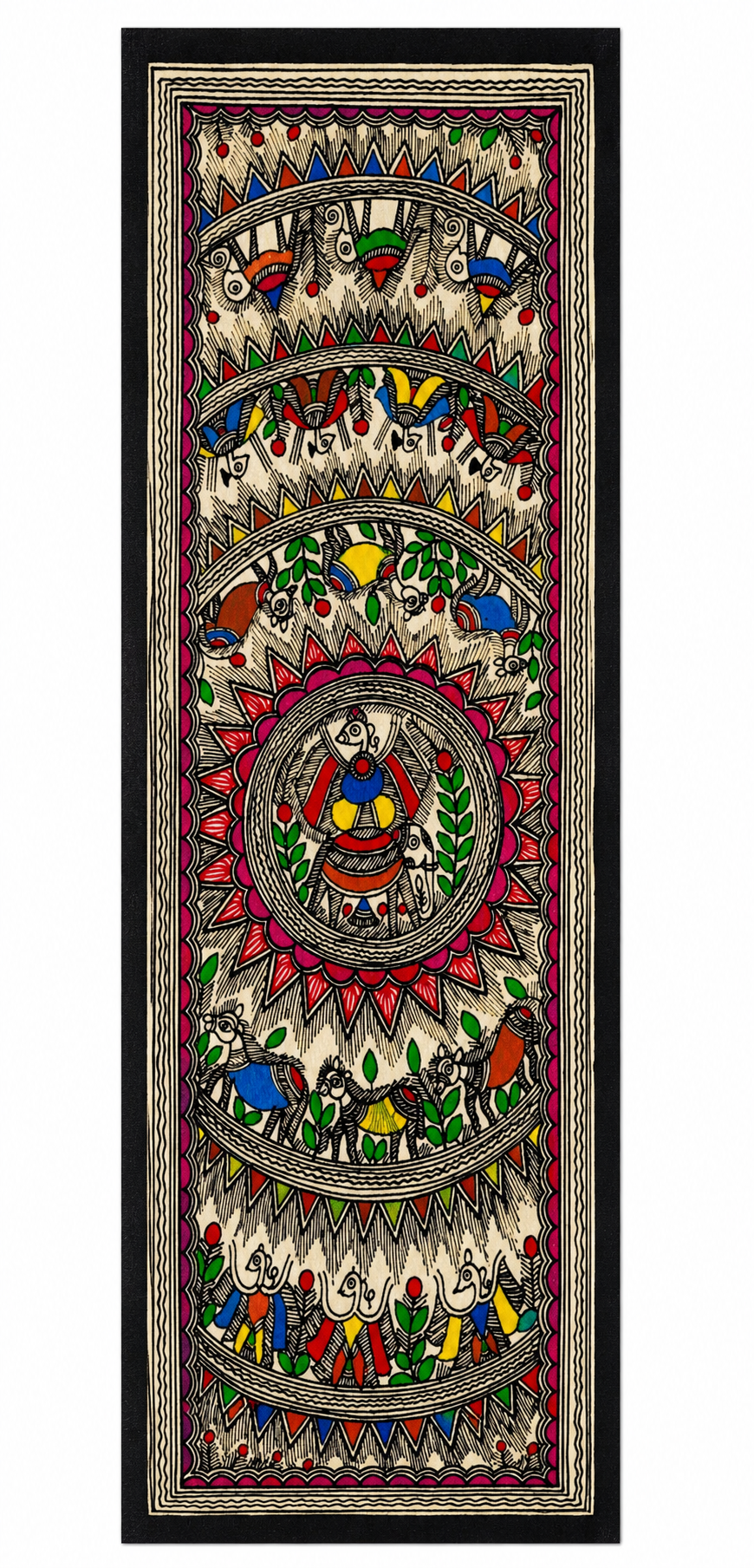 Authentic Godna Style Madhubani Animal &amp; Bird Painting