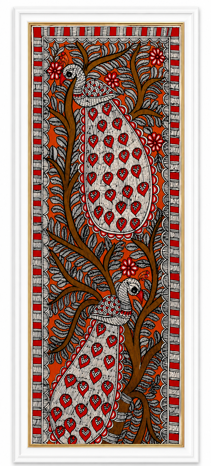 Handmade Madhubani Twin Peacock Painting | Traditional Mithila Wall Art