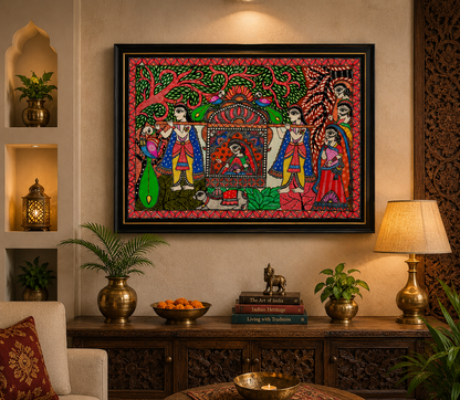 Handmade Madhubani Royal Palanquin (Doli) Painting | Traditional Mithila Folk Art | Wall Decor