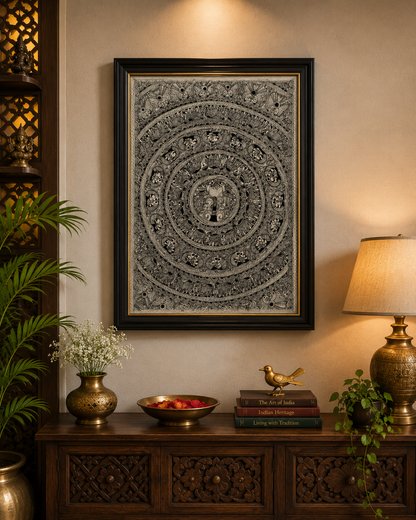 Authentic Handmade Godna Madhubani Painting | Traditional Mithila Folk Art | 22 × 15 Inch