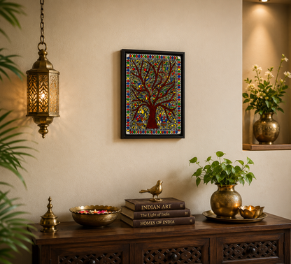 Handmade Madhubani Tree of Life Painting | Traditional Mithila Folk Art | 15 × 11 Inch