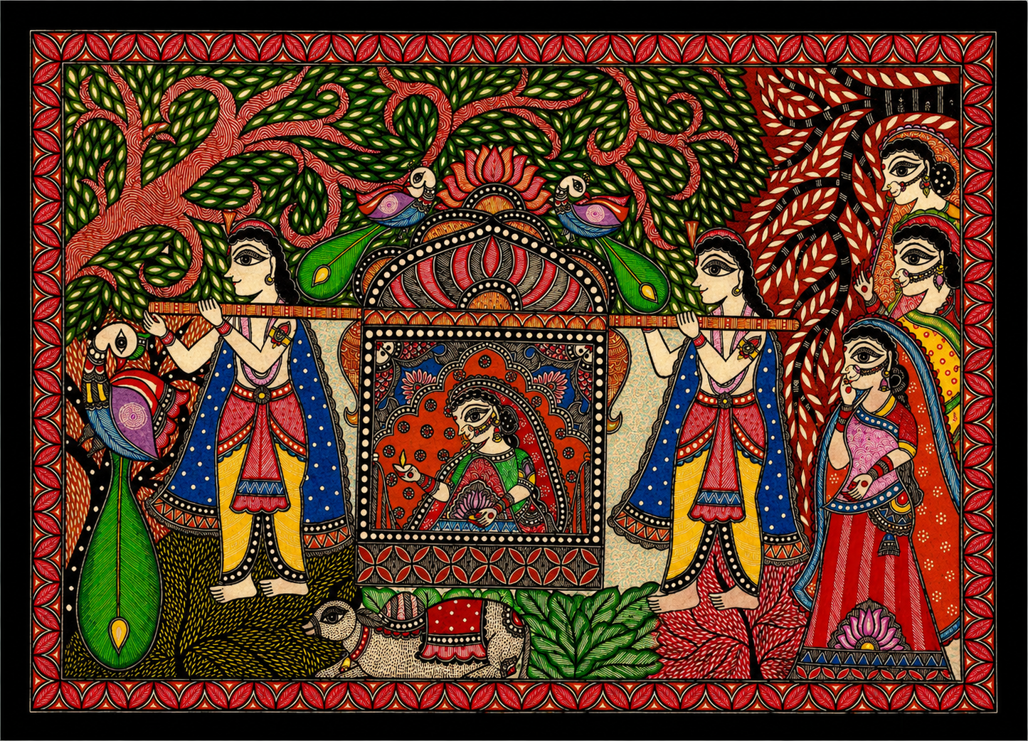 Handmade Madhubani Royal Palanquin (Doli) Painting | Traditional Mithila Folk Art | Wall Decor