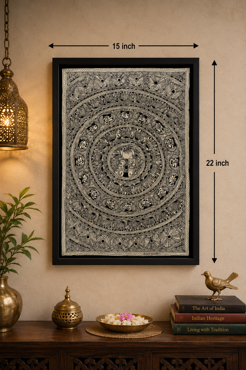 Authentic Handmade Godna Madhubani Painting | Traditional Mithila Folk Art | 22 × 15 Inch