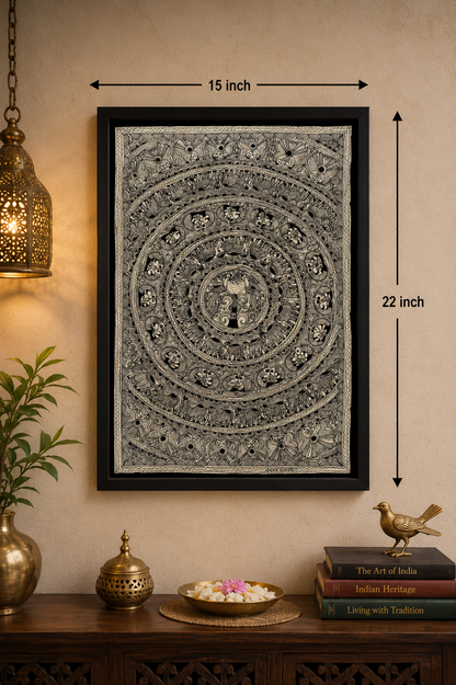 Authentic Handmade Godna Madhubani Painting | Traditional Mithila Folk Art | 22 × 15 Inch