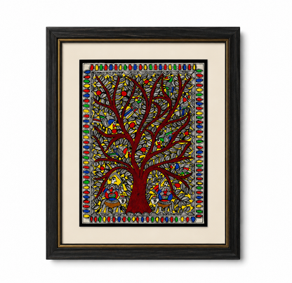 Handmade Madhubani Tree of Life Painting | Traditional Mithila Folk Art | 15 × 11 Inch