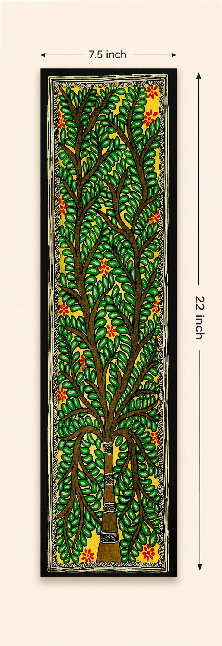 Handmade Tree of Life Madhubani Painting – Mithila Folk Art | 22 × 7.5 Inch