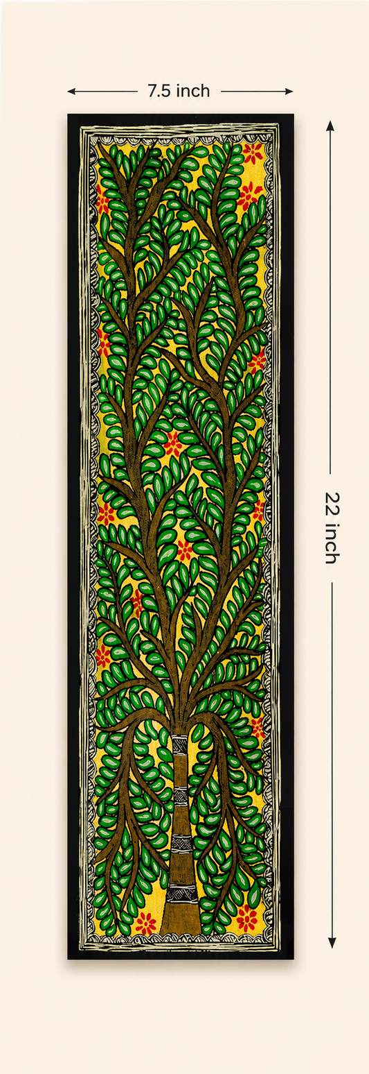 Handmade Tree of Life Madhubani Painting – Mithila Folk Art | 22 × 7.5 Inch