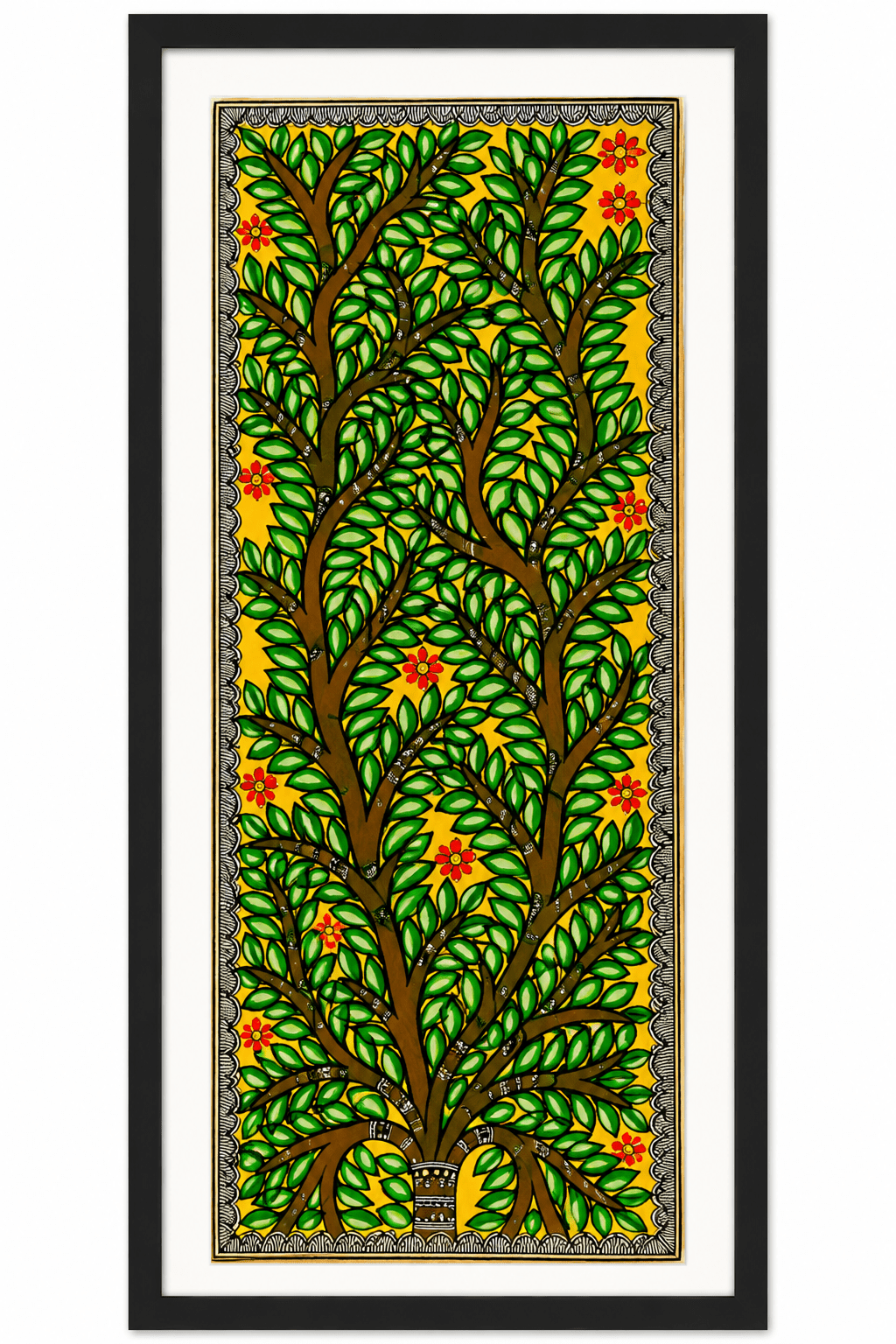 Handmade Tree of Life Madhubani Painting – Mithila Folk Art | 22 × 7.5 Inch
