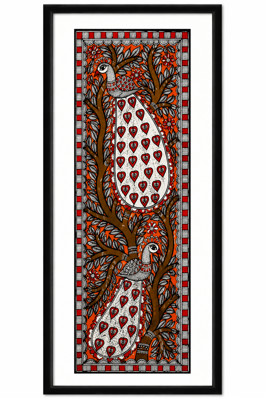 Handmade Madhubani Twin Peacock Painting | Traditional Mithila Wall Art