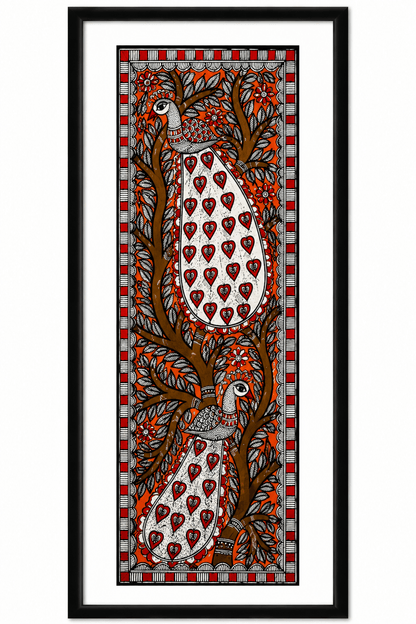 Handmade Madhubani Twin Peacock Painting | Traditional Mithila Wall Art