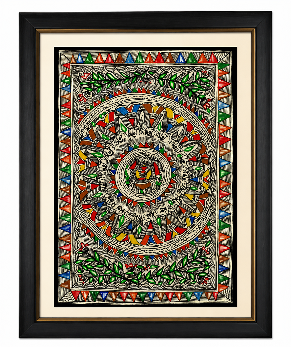 Handmade Madhubani Mandala Painting | Traditional Mithila Folk Art | Original Circular Wall Art
