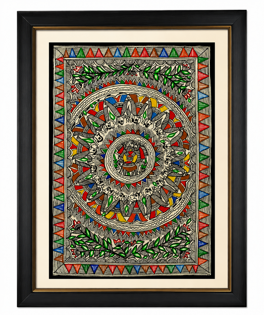 Handmade Madhubani Mandala Painting | Traditional Mithila Folk Art | Original Circular Wall Art