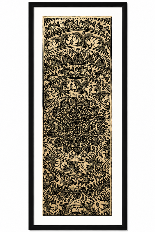 Handmade Godna Tree of Life Painting – Traditional Madhubani Folk Art from Bihar