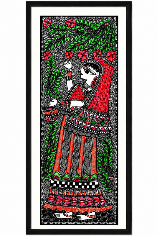 Authentic Godna Folk Art Depicting Rural Woman