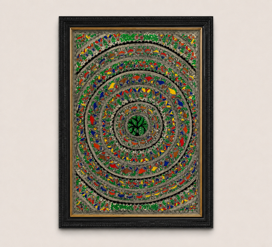 Authentic Handmade Godna Tree of Life Madhubani Painting | Traditional Mithila Folk Art | Original Indian Wall Art