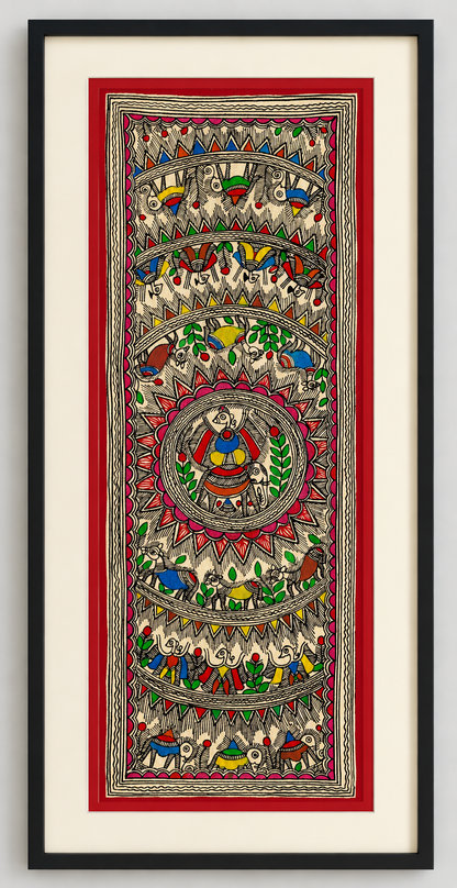 Authentic Godna Style Madhubani Animal &amp; Bird Painting