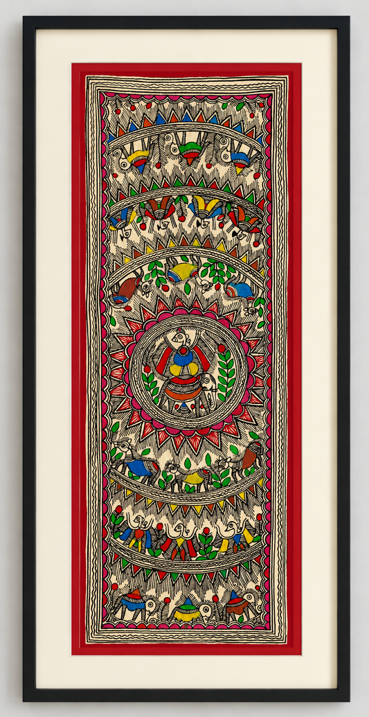 Authentic Godna Style Madhubani Animal &amp; Bird Painting