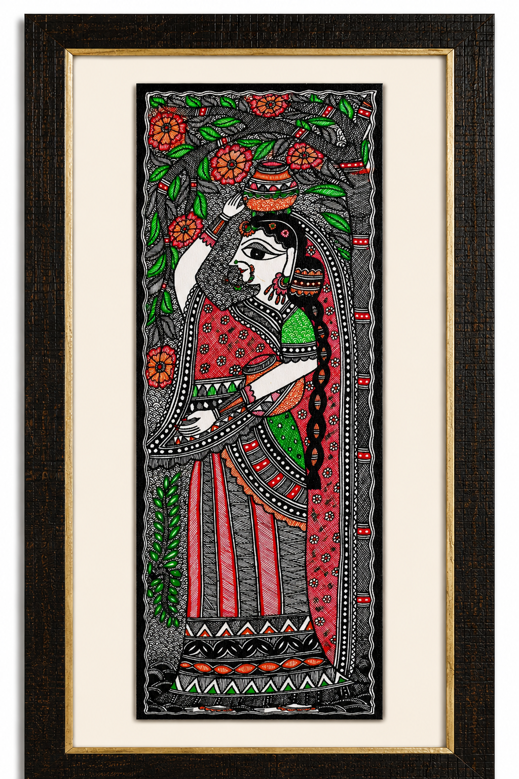 Madhubani Woman Carrying Earthen Pots Painting | Handmade Mithila Folk Art